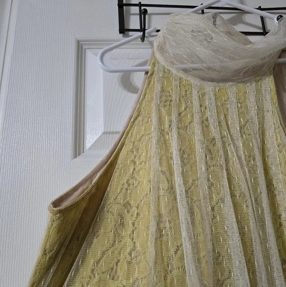 Ryu Tulle & Lace Crochet High Circle Neck Tie Mini Sheath Dress, Sz Large, EUC! - Picture 6 of 11